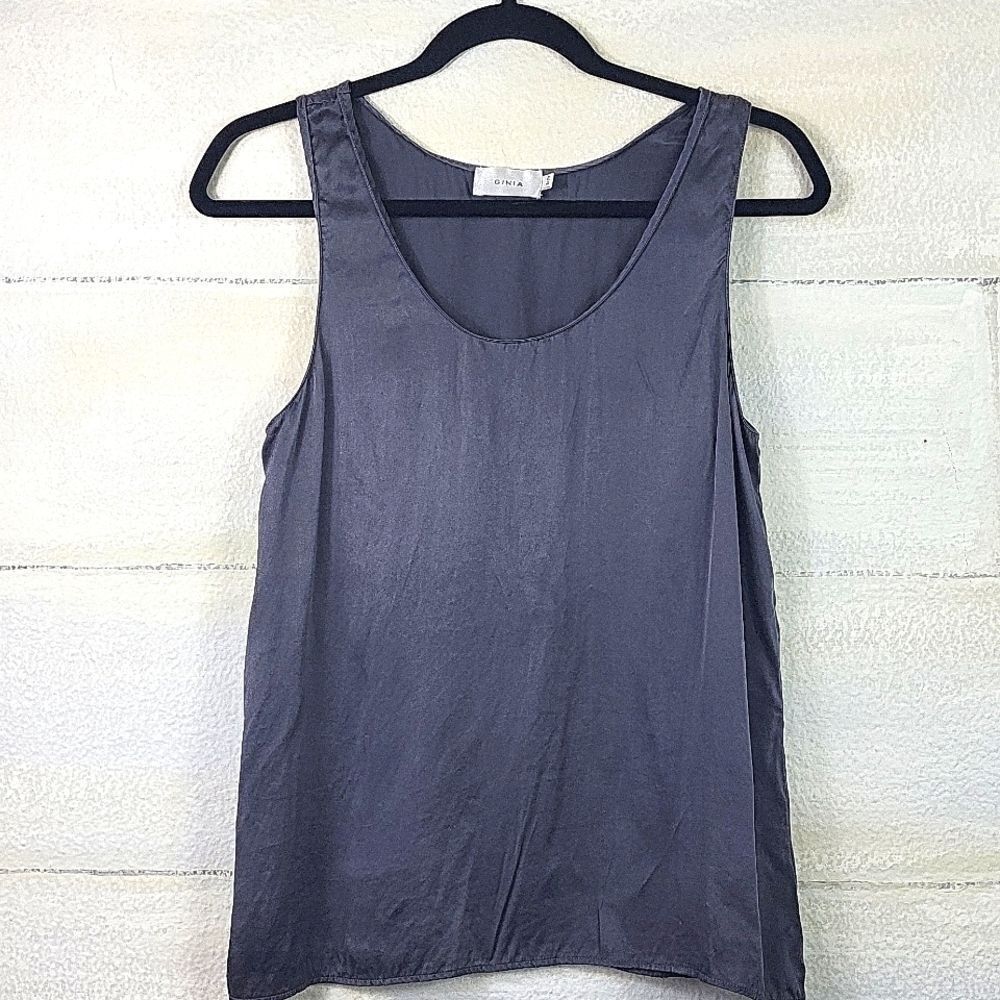 VINCE Charcoal Silk Scoop Neck Tank Top